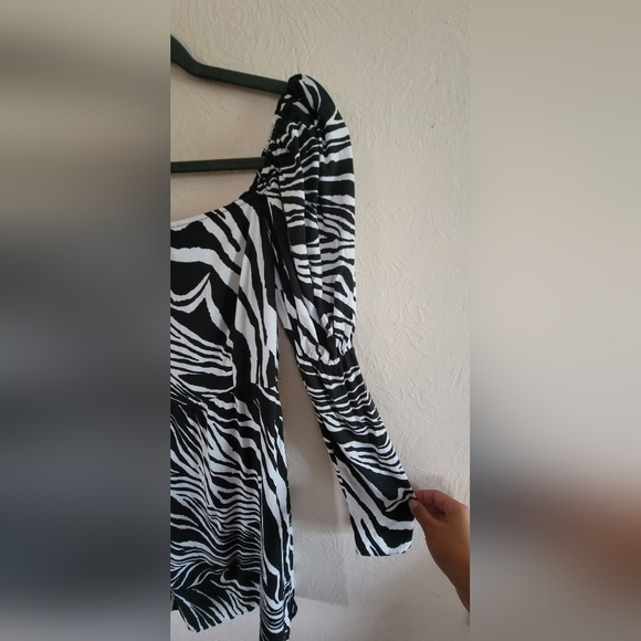 ASOS, Reclaimed Vintage, Zebra Print Puff Sleeve Dress, Black/White,‎ Size 8 - Picture 4 of 8